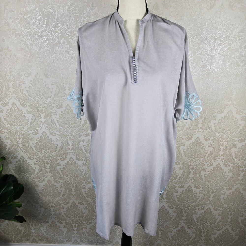 Sana Safinaz Size Small Light Gray Coverup Blue Embroidered Flowers Gray Pearl